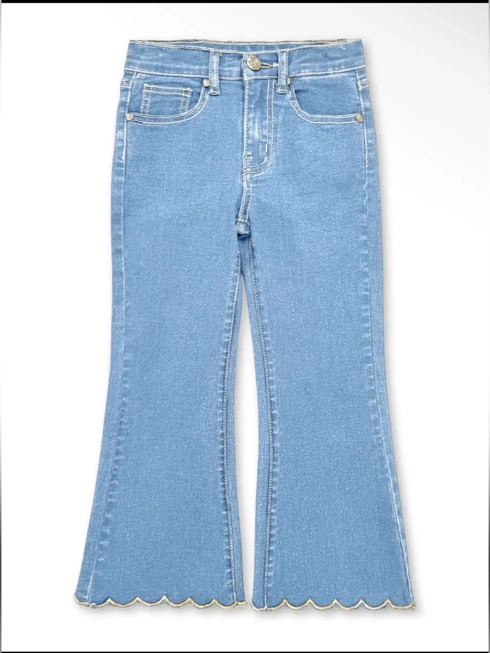 Bonnie Bianca Girls Light Wash Scalloped Hem Flare Jeans Size 10